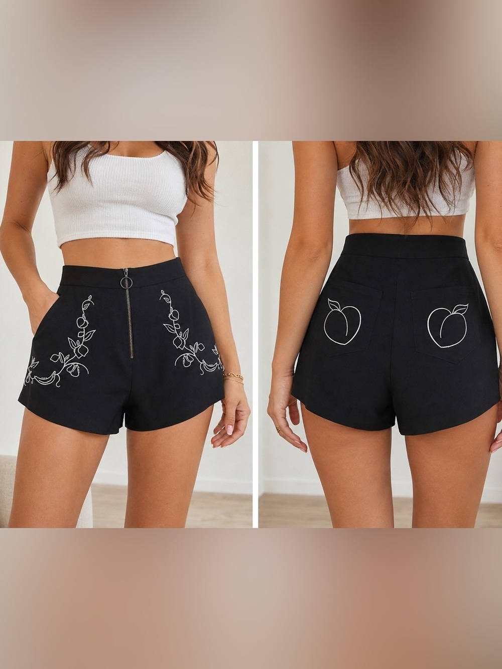 Finders Keepers The Label Black Embroidered High Waist Shorts NWT Size S